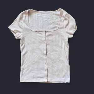 Pastel Pink pointelle square neck top